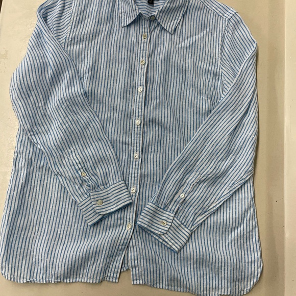 Talbots Tops - Talbots linen blue and white stripe button down size Large Petite